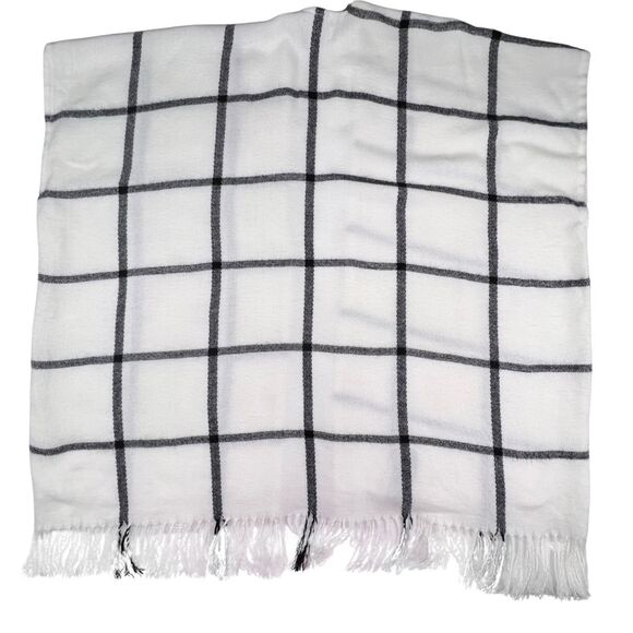 The Loft Shawl One Size Grid Pattern Plaid Soft Knit Open Front Boho Fringe Wrap - Picture 6 of 8